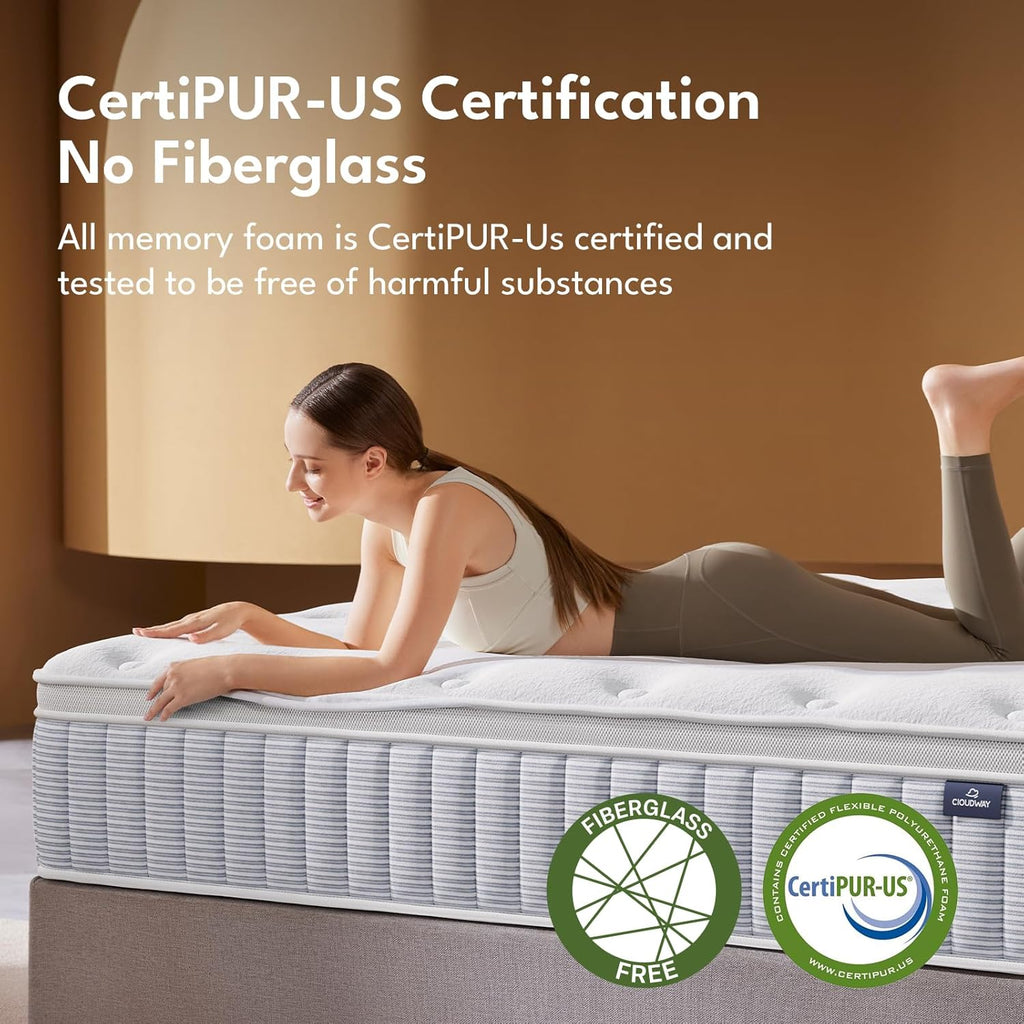 Skiennix Queen Mattress - 14 Inch Hybrid Memory Foam with Reinforced Edge Support & Zoned Coils