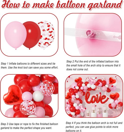 Amandir 263PCS Valentine's Day Balloon Arch Kit - Foil & Latex Heart Balloons in Red, Pink, White