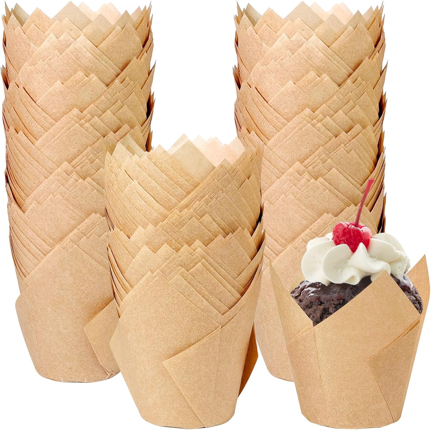 Skiennix Tulip Cupcake Liners - 250 Pcs Parchment Paper Muffin Liners for Baking | Natural Color