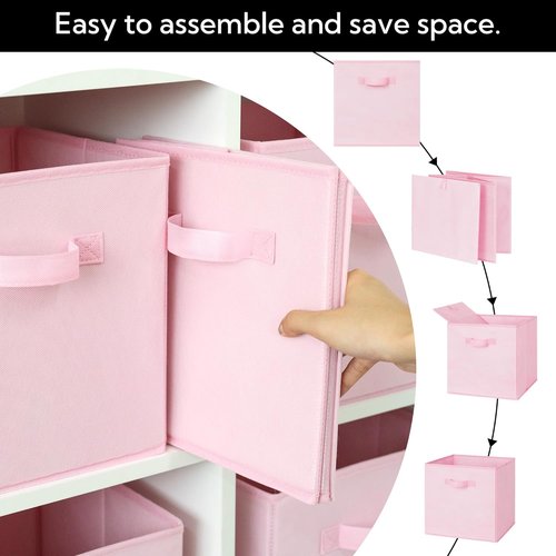 Cupic Cupid Storage Cubes - 6 Pack Collapsible Open Bins with Handles | Pink Organizer for Clothes & Toys