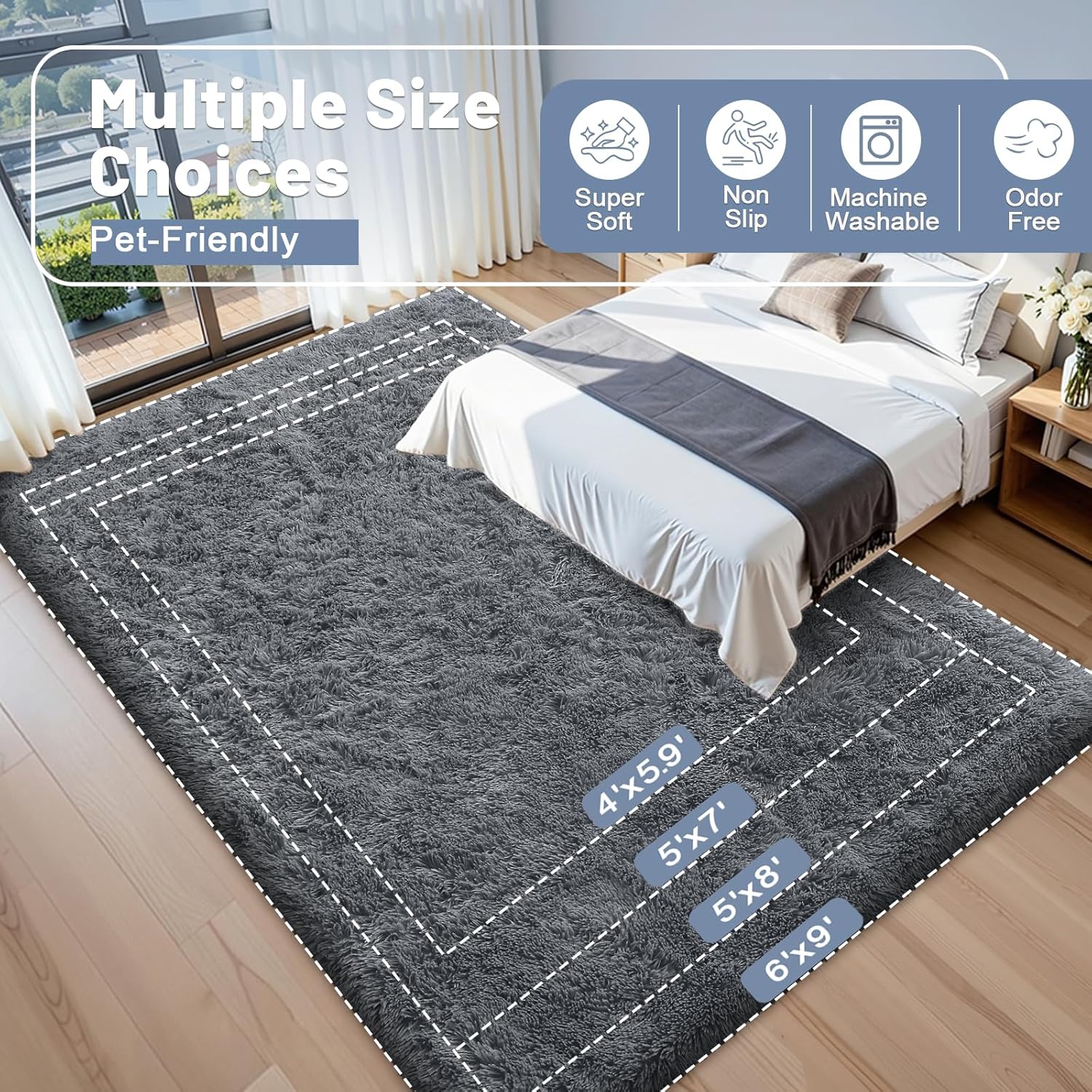 OLANLY Runner Rugs - Soft Fluffy Machine Washable 2x6 for Hallway, Bedroom, Living Room | Grey Indoor Carpet