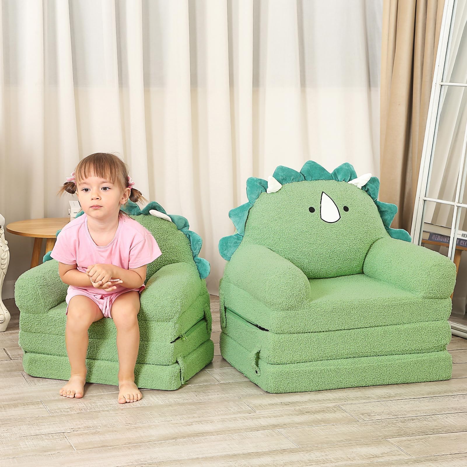 MOMCAYWEX Kids Sofa, Sherpa Couch with Tri-Layer Foam Cushions, Comfy Seating for Kids Age 18 Months and Up, Green