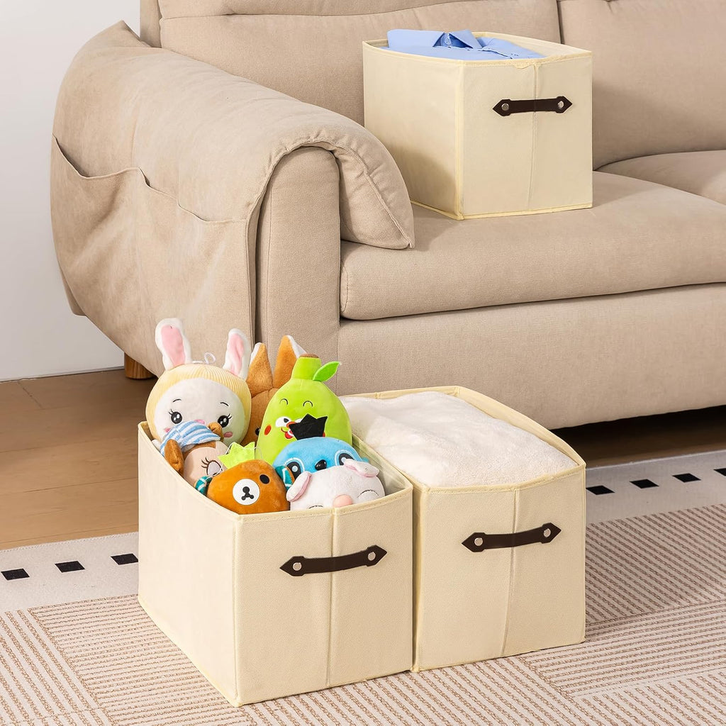 Skiennix Large Collapsible Storage Baskets - Decorative Fabric Closet Organizers | 14.9"x9.5", Creamy White