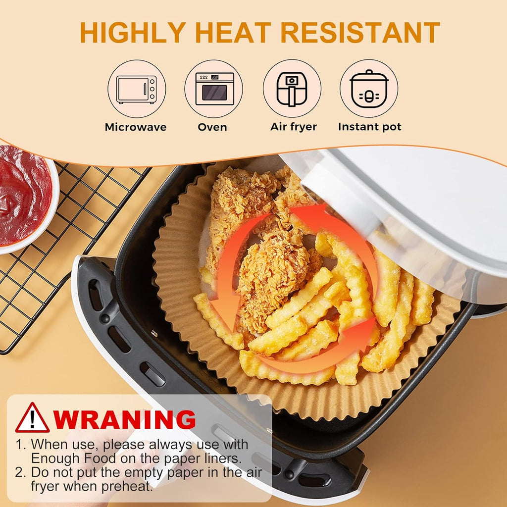 Vailnd Disposable Air Fryer Paper Liners - 9 Inch Oil-Proof Parchment for 8-12 QT Air Fryers | 100 Pcs