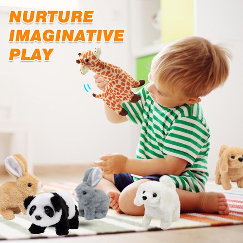 Hopearl Interactive Plush Bunny Toy - Electronic Hopping Rabbit with Sounds & Movements | Brown, 7''