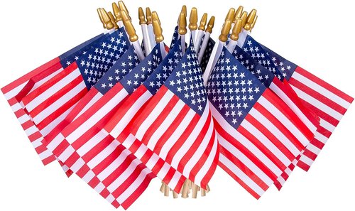 HOOSUN Mini American Flags on Stick - 12 Pcs 4''x6'' USA Flags for 4th of July & Memorial Day Decor