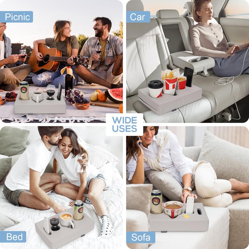 FDMGEL Couch Cup Holder Pillow - Cup Glass Cozy Pillow | Couch Caddy Sofa Bed Buddy Holds Drinks, Snacks, Remotes, Phones, Tablet. Keep Drinks Stand and Prevent Spills (PU Gray)
