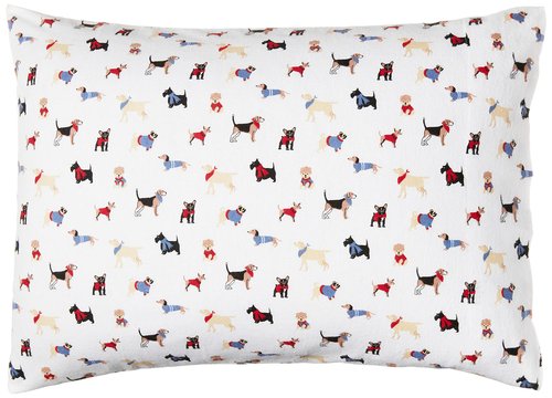 Brielle Home Flannel Sheet Set Cotton Soft Warm & Cozy Modern Chic with Elastic Deep Pockets, Queen, Dogs White