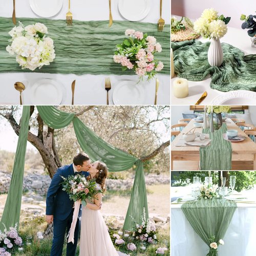 8 Pack Sage Green Cheesecloth Table Runner 10Ft Gauze Cheese Cloth Table Runner 35x120 Inch Boho Table Runners for Wedding Banquet Birthday Party Baby Bridal Shower Engagement Picnic Home Table Decor