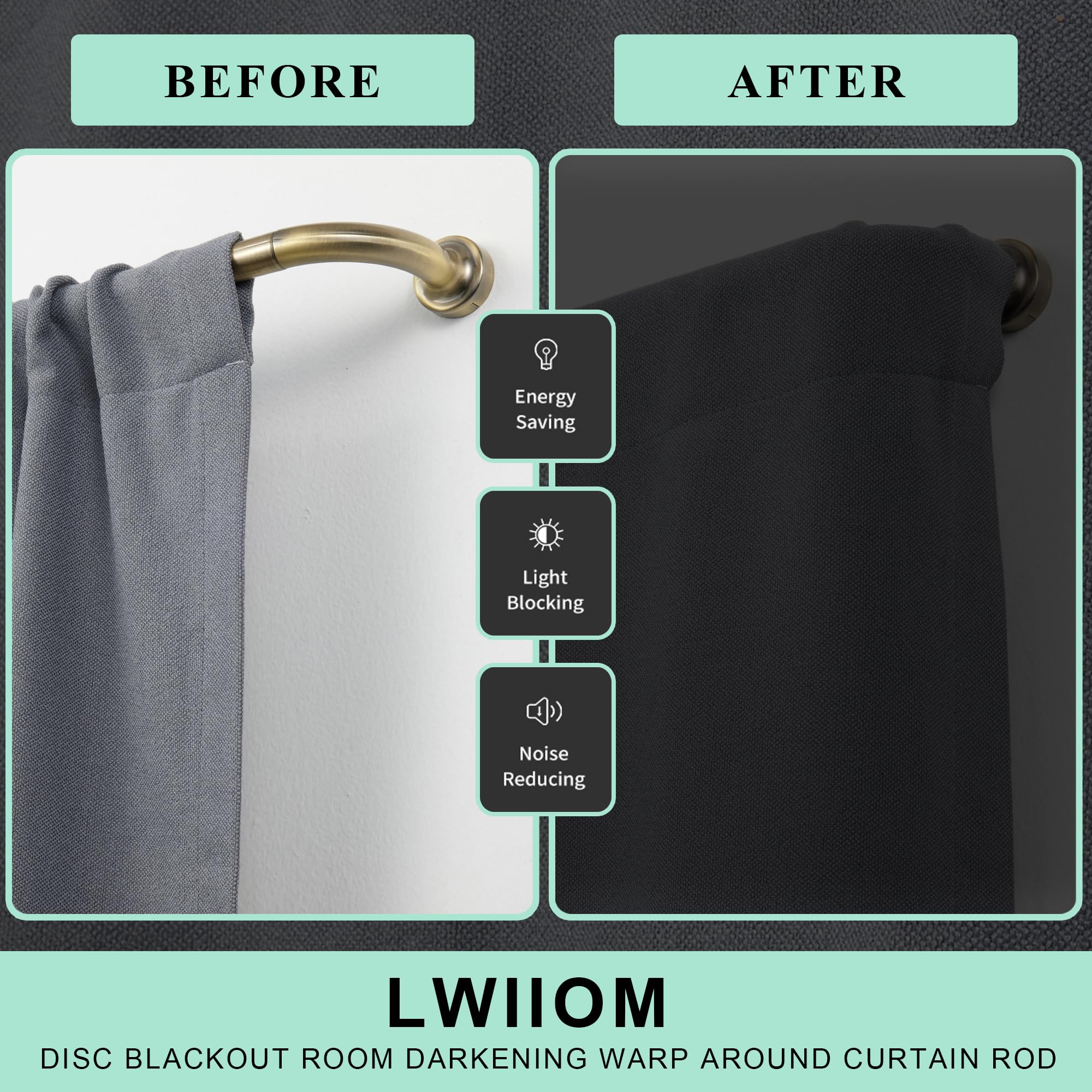 Lwiiom 2 Pack Wrap Around Curtain Rod for Windows 28-120", Internal Splicing 1 Inch Diameter Disc, Adjustable Room Darkening Curtain Rod with Aluminum Finials and Brackets, Antique Bronze