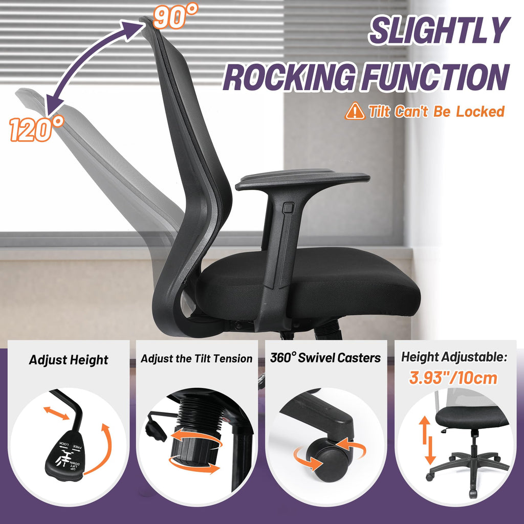 Ergonomic Rolling Comfy Computer Office Desk Task with Removable Armrests Adjustable Height for Big People Home Study Work