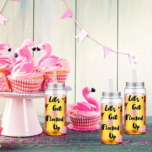 24 Pcs Flamingo Plastic Cups with Lids and Straws Flamingo Party Favors Bachelorette Cups 13.5oz Reusable Drinking Tumblers Bulk for Juice Water Coffee Tea Hawaiian Summer Beach Pool Birthday Party