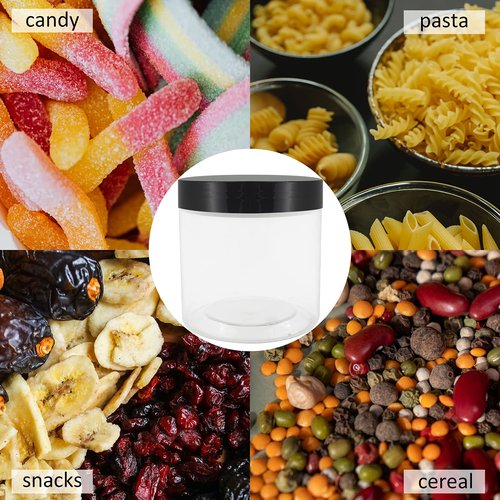 Zmybcpack 12 Pack 20oz (600ml) Clear Plastic Jars With Lids, Labels, 1 Pen - Empty Storage Containers for Dry Food, Peanut, Spice