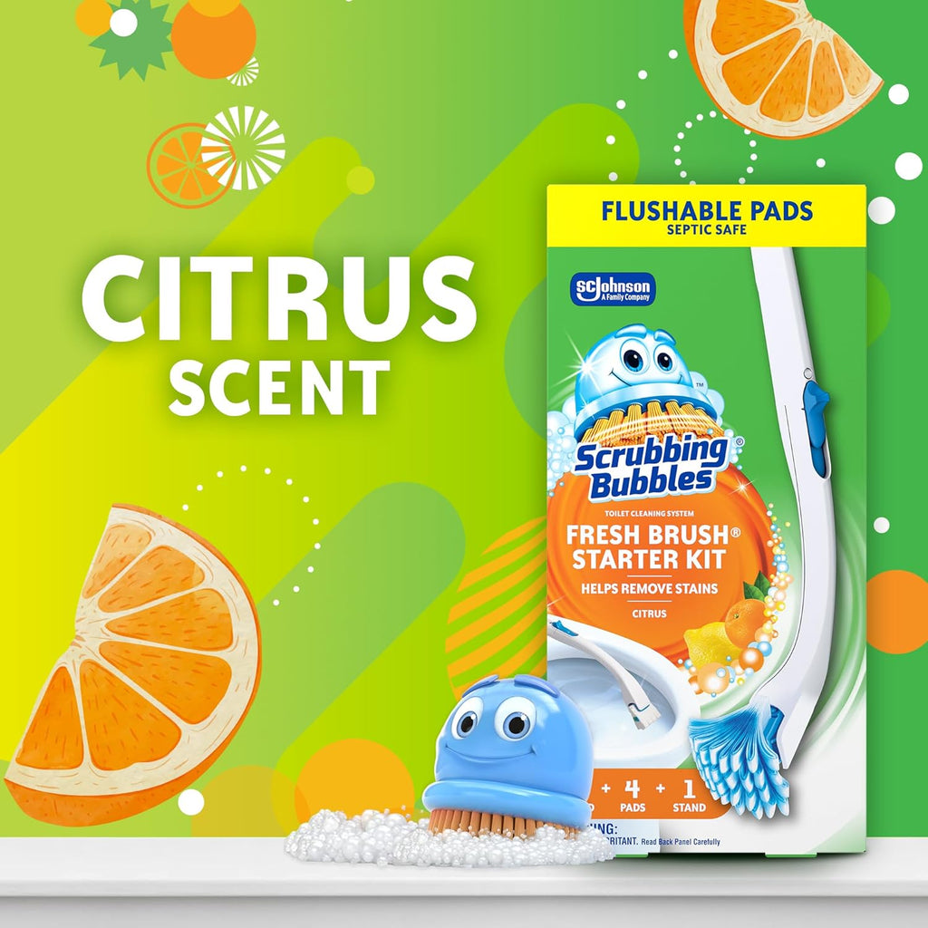 Scrubbing Bubbles Toilet Bowl Cleaning System - Citrus Scent | Includes 1 Wand, 4 Refill Pads & Stand