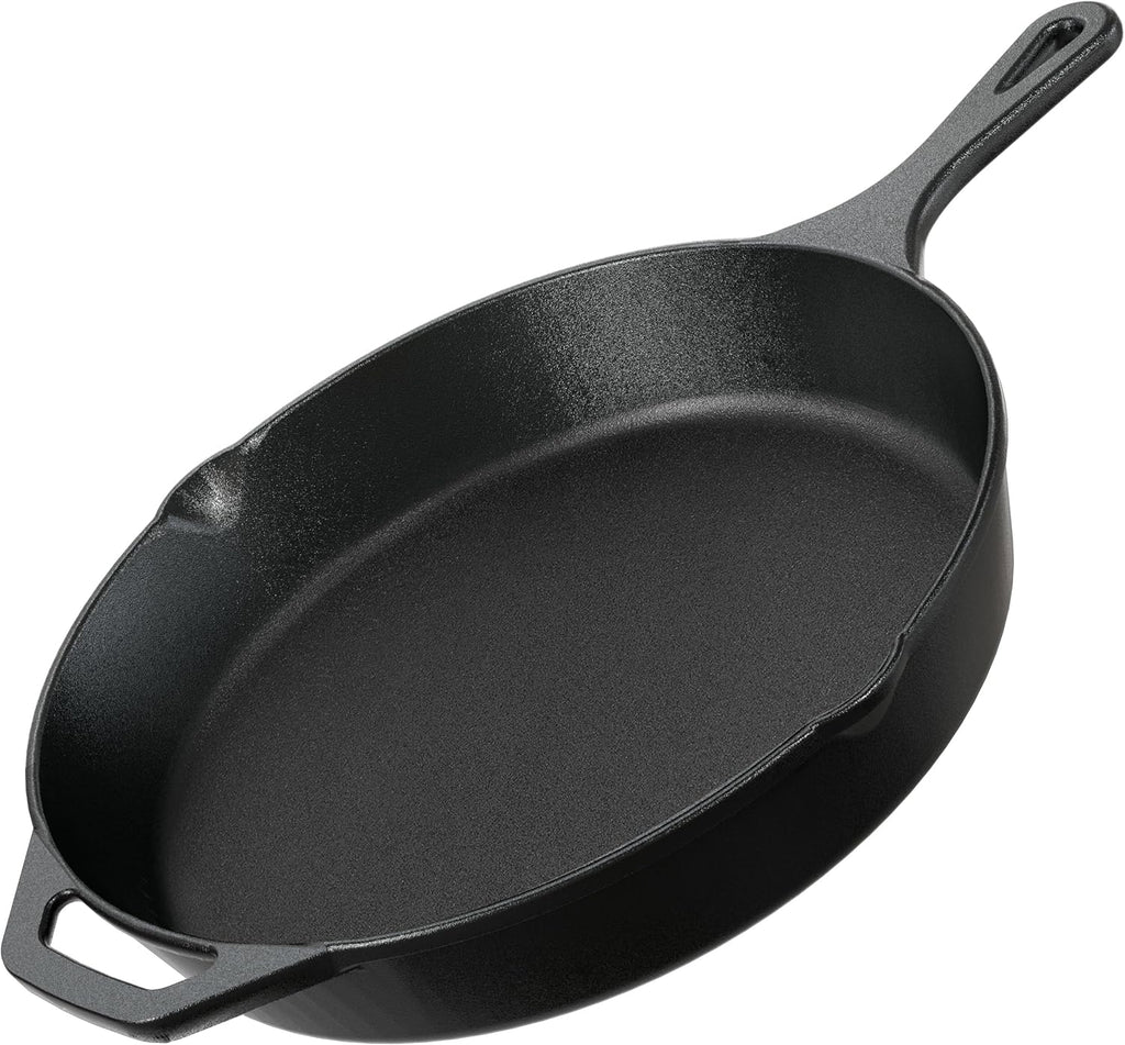 Utopia Kitchen Premium Cast Iron Skillet - 12 Inch Pre-Seasoned Frying Pan for Even Heat Distribution | Black