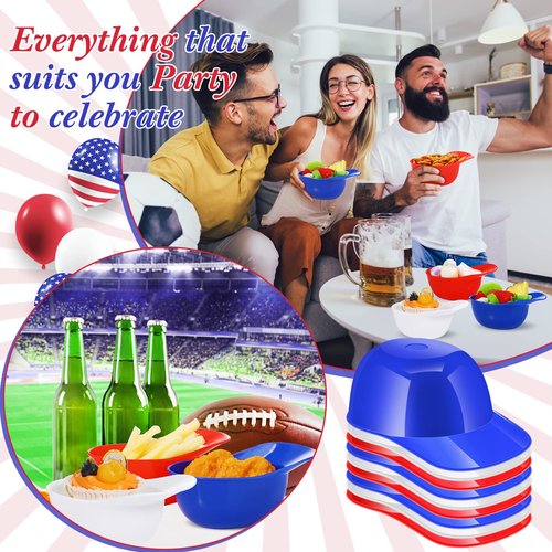 Roshtia 144 Pcs Baseball Helmet Ice Cream Bowl Bulk, 8 oz Mini Baseball Cap Dessert Bowls Plastic Small Sundae Disposable Snack Helmets Cups for Birthday Party Favor Supplies, Red, Dark Blue, White