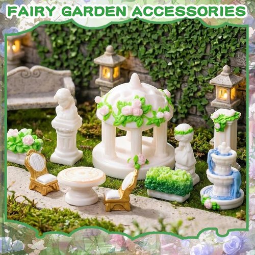 Exasinine Mini Garden Furniture Set - 15 Pcs Micro Resin Ornaments for DIY Fairy Garden Decor