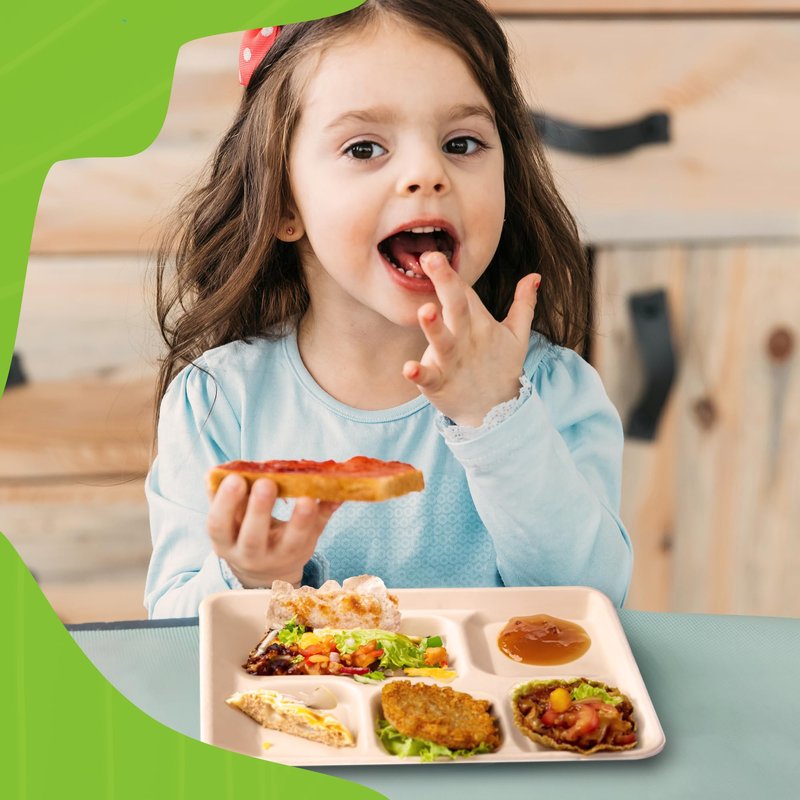 Eland Compostable Plates with Compartments, 5 Compartment Plates Disposable Heavy Duty, Food trays disposable. School Lunch Tray, Plate Dividers, No PFAS, Natural Color-10" x 8"[400-pack]