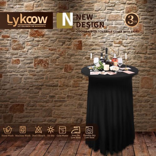 3 Packs Cocktail Table Covers Spandex Stretch White Round Tablecloth with Skirt, 32"x 43" Upgraded Model Cocktail Table Skirt Fitted High Top Stretch Table Dress for Party Wedding Banquet Table