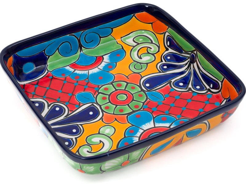 Enchanted Talavera Mexican Hand Painted Ceramic Baking Dish Casserole Dish Serving Platter Tray Floral Dish Oven Safe Microwave Safe Taco Tuesday Thanksgiving Party Serving Brownie Pan (Cobalt)