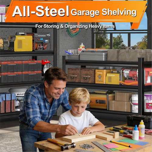 Metal Garage Shelving - Heavy Duty 3-Tier Utility Shelves | Adjustable Freestanding Rack - 48'' Wide, Black