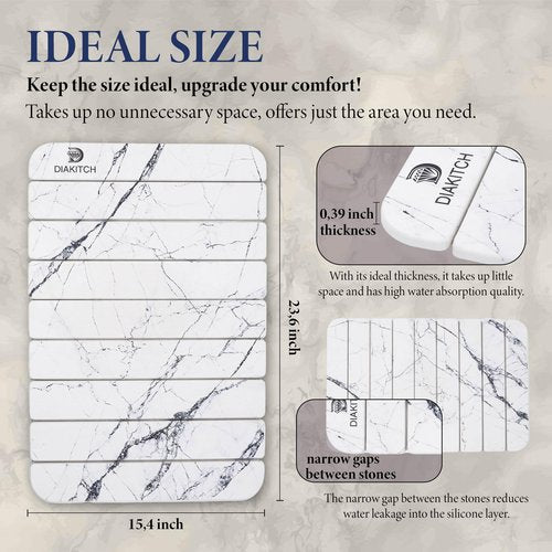 DIAKITCH Stone Drying Mat for Kitchen Counter – Super Absorbent Stone Dish Drying Mat, Foldable & Quick Dry, Diatomaceous Earth Mat for Dish & Bottle, Ideal for Kitchen - 23.6" x 15.4", White