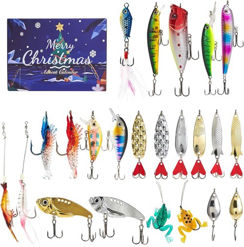 Christmas Fishing Advent Calendar 2025 - 24-Day Countdown with Fishing Lures for Men & Teens