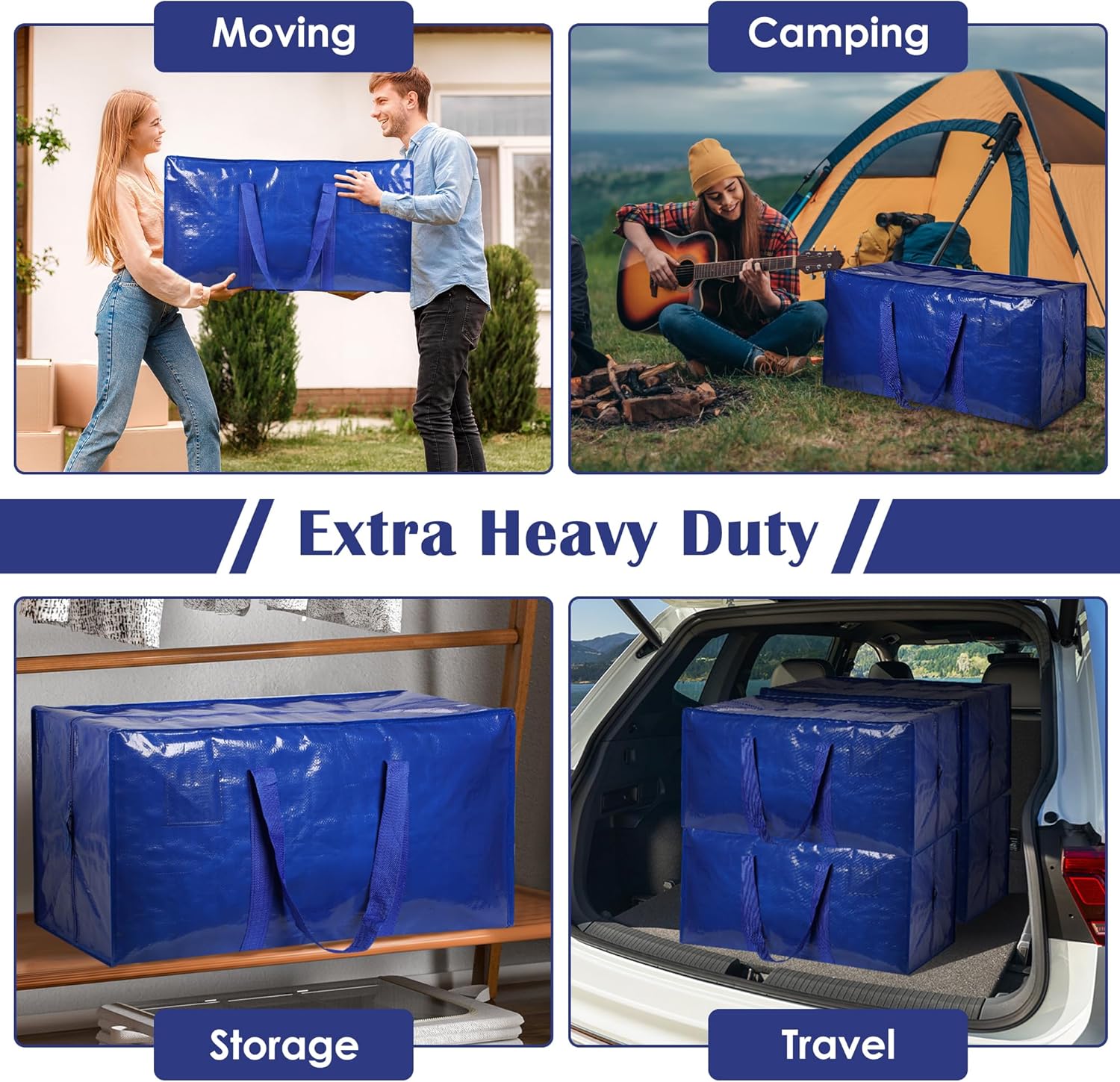 Skiennix 6 Pack Moving Bags - Extra Large 93L Waterproof Storage Totes for Home & College | Blue