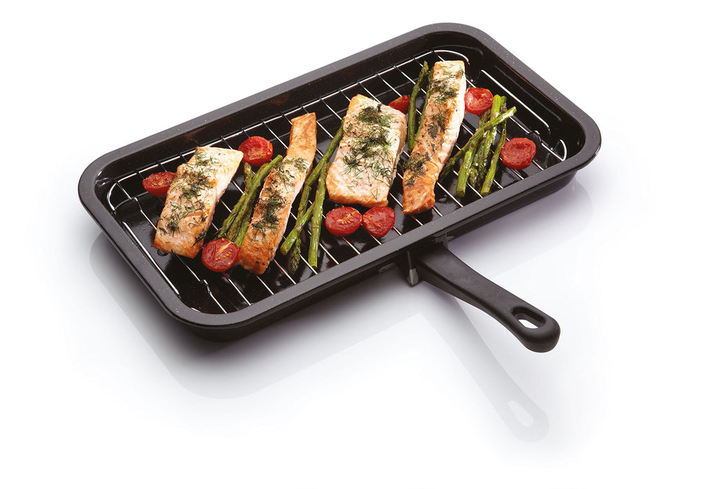 KitchenCraft Universal Enamel Grill Pan with Detachable Handle, 40 x 23 cm (15.5" x 9") - Black