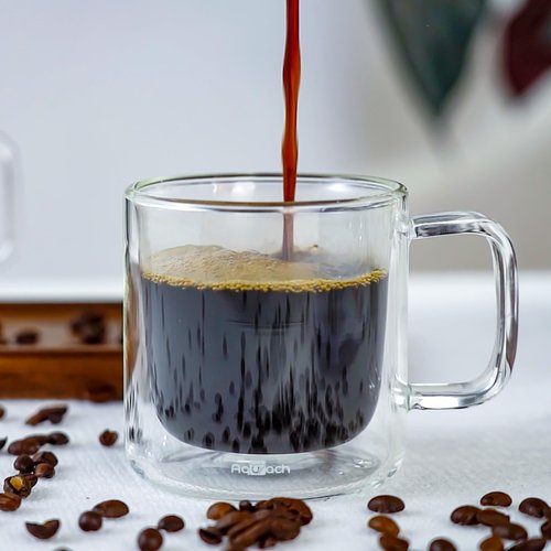 Aquach 2-Pack Double Walled Insulated 8oz Glass Coffee Mugs with Handle - Ideal for Espresso, Latte, Americano, and Cappuccino