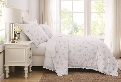 The Farmhouse by Rachel Ashwell Rosebury White and Pink Cotton 3-Piece Full/Queen Duvet Set, Floral, 100% Cotton, for Men and Women, Oeko-TEX Certified Confidence