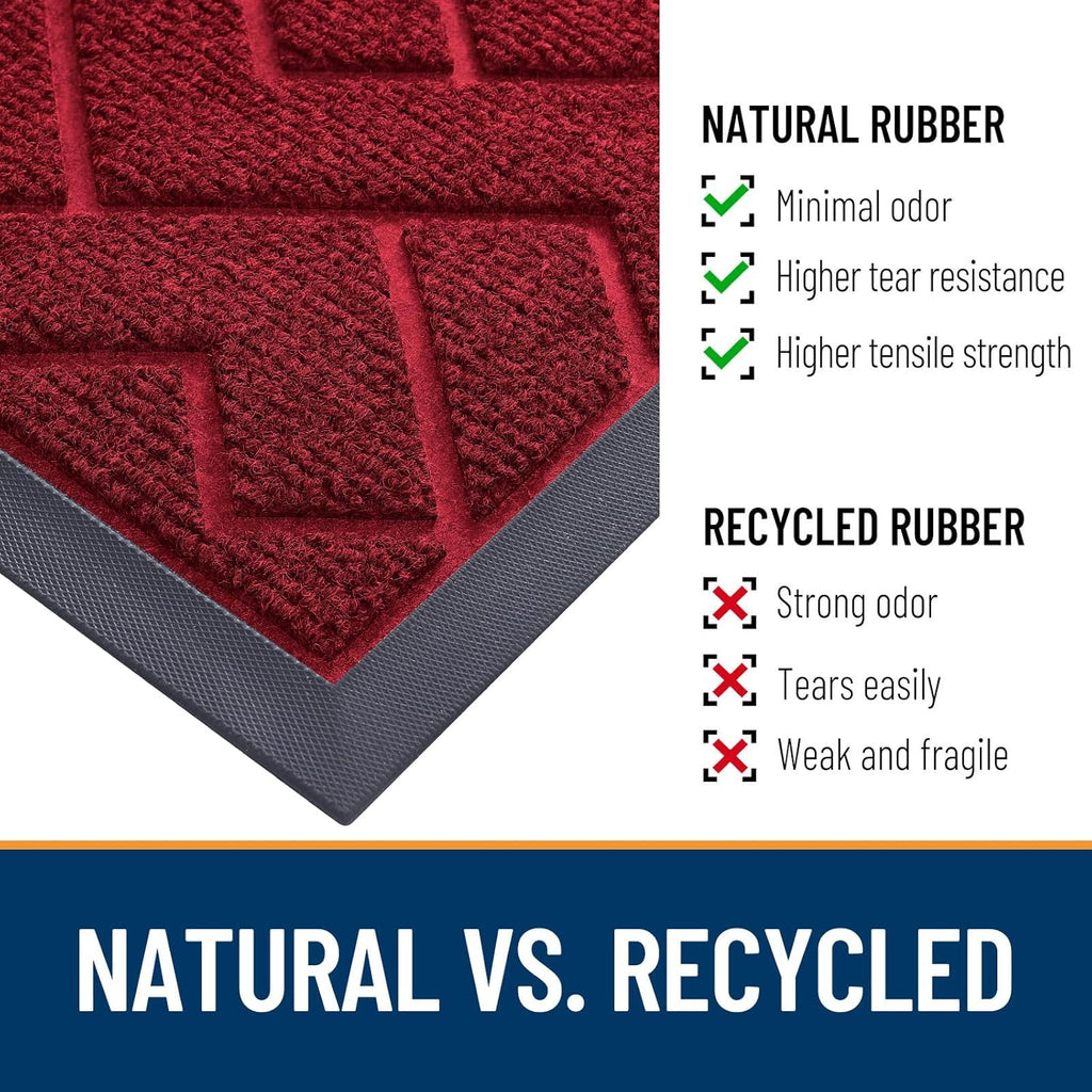 OLANLY Waterproof Front Door Mat - All-Season Indoor/Outdoor Doormat | Sturdy Natural Rubber, Herringbone Brick (Wine Red, 71x47)