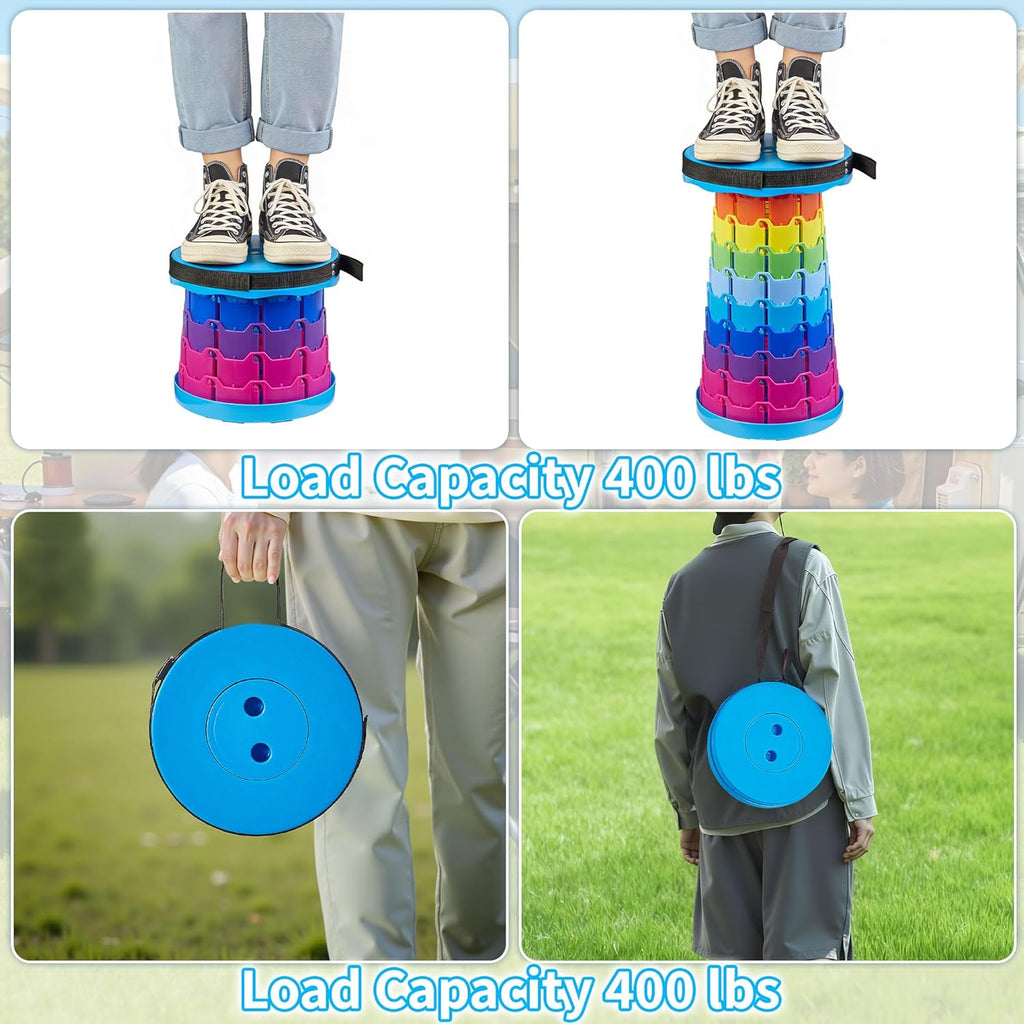 VECELO Telescoping Folding Stool - Upgraded Portable Retractable Design | 400lbs Capacity, Rainbow Blue