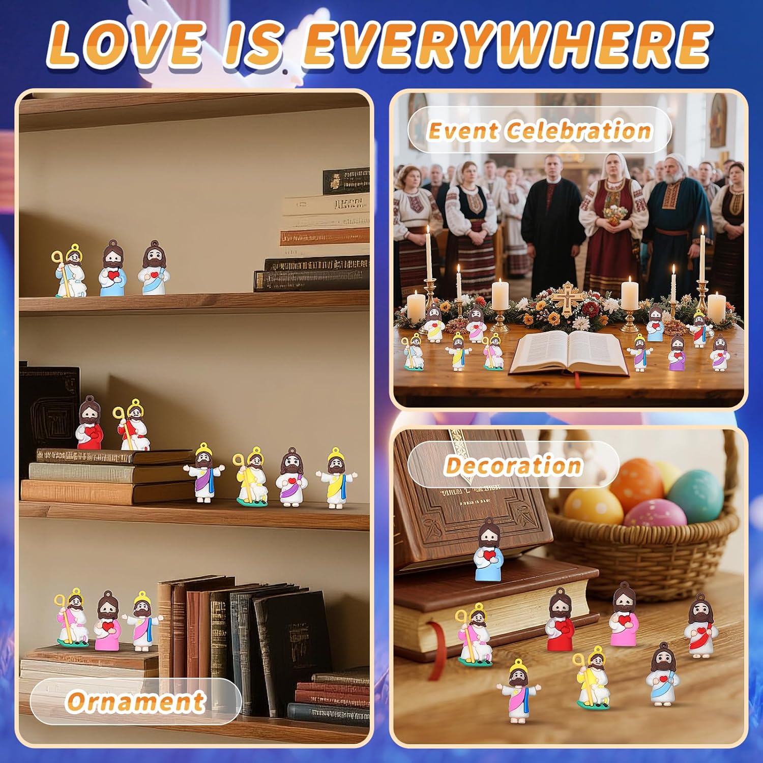 Skiennix Mini Jesus Figurines - 60PCS Easter Basket Stuffers | Tiny Pocket-Sized Jesus Figures