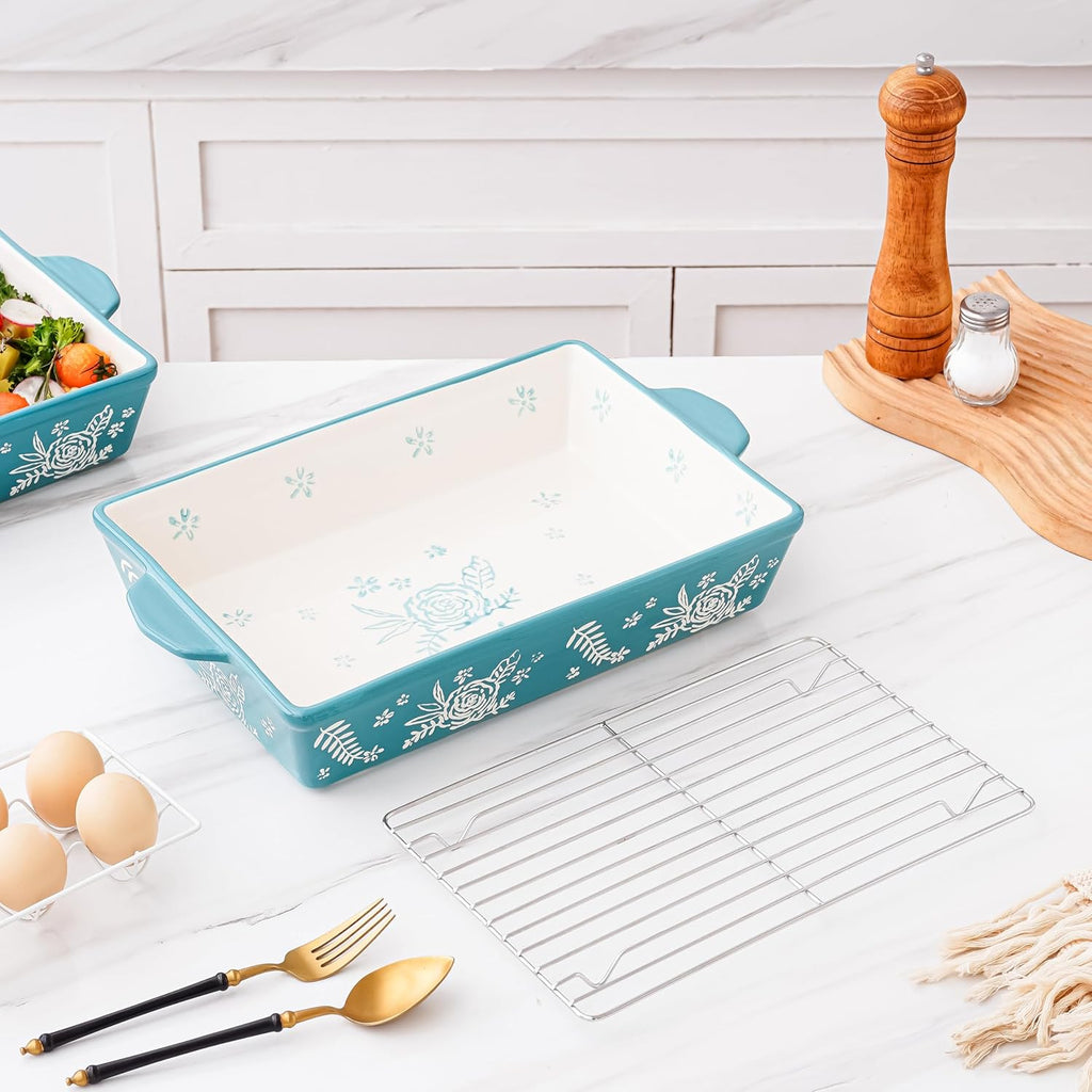 Wisenvoy Casserole Dish - Versatile Ceramic Baking Dish with Roasting Rack | Ideal for Lasagna and More