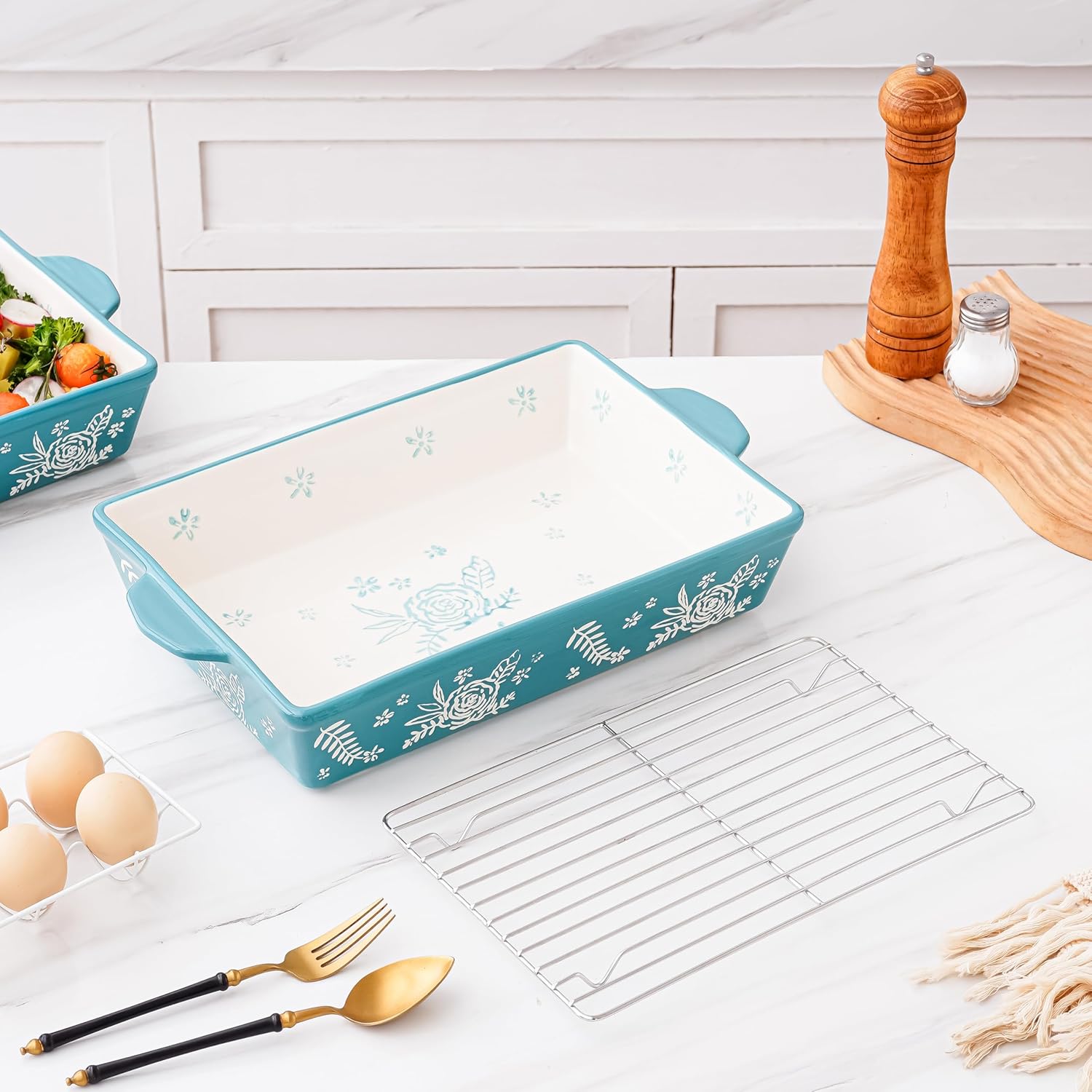 Wisenvoy Casserole Dish - Versatile Ceramic Baking Dish with Roasting Rack | Ideal for Lasagna and More
