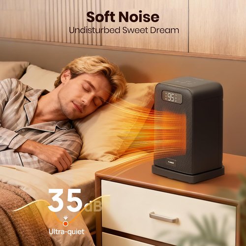 FLANUR 1500W Space Heater - Compact Indoor Desk Heater with Remote, Thermostat & 12H Timer | Oscillating Black Design