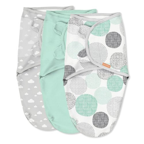 SwaddleMe by Ingenuity Original Swaddle - Size Small/Medium, 0-3 Months, 3-Pack (Floating Geo)