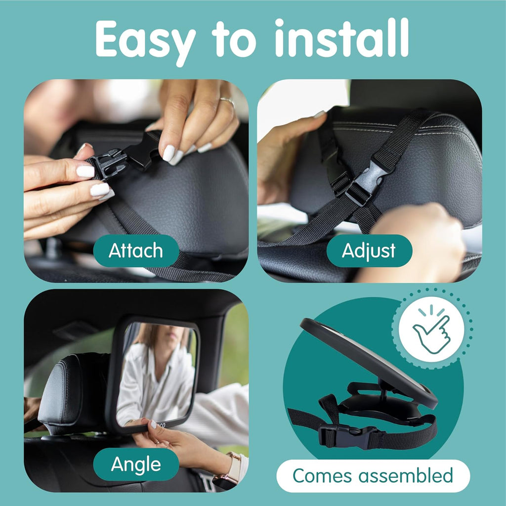 Onco Baby Car Mirror - 100% Shatterproof & Shakeproof Rear Facing 360° Rotating Convex Mirror (2 Pack)