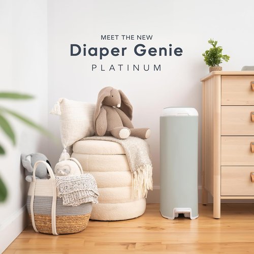 Diaper Genie Platinum Pail - Durable Stainless Steel with 1 Easy Roll Refill | Sage Green, Lasts 5 Months