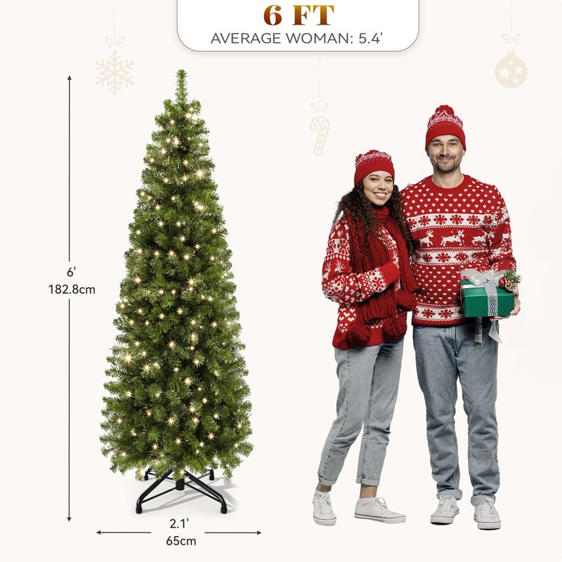 YITAHOME Prelit Pencil Christmas Tree 6 FT with Remote Control, Slim Fraser Fir Green Christmas Tree with 700 Branch Tips and 200 Lights for Home, Office, Party Decoration