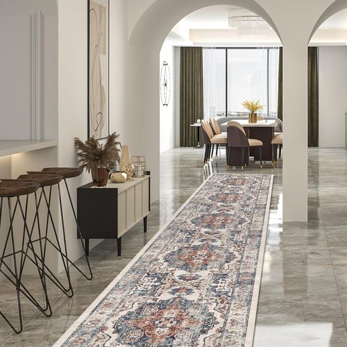 Hallway Washable Runner Rug - Vintage Soft Non-Slip Indoor Carpet | 2'6'' x 14' Brick for Kitchen & Entryway