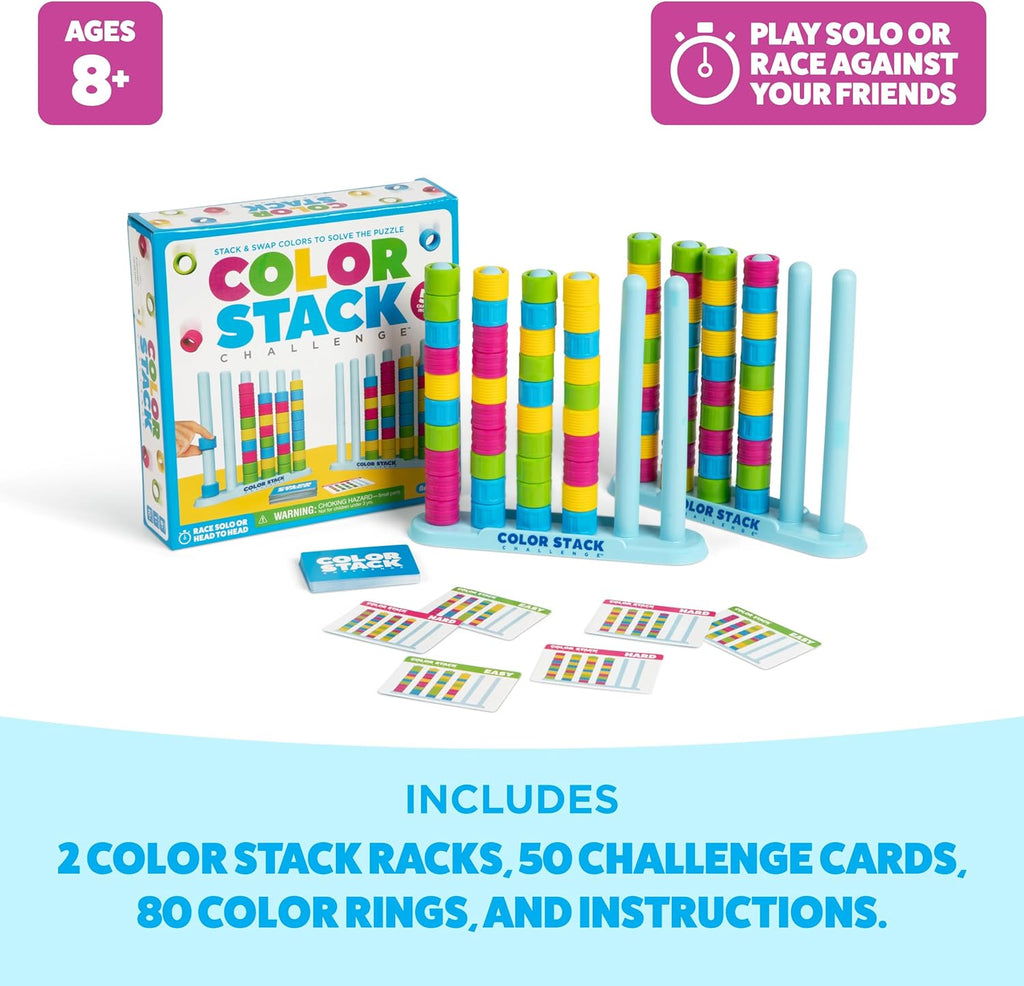 Relatable Color Stack Challenge - Fast-Paced Color Matching Puzzle Game for Family Fun | Includes 2 Stack Racks, 50 Challenge Cards, 80 Rings