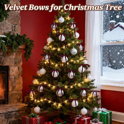 HEAEUNK 40 Pack Burgundy Velvet Christmas Tree Bows - Perfect for Holiday Decor & Gifts | 5"x7" Size