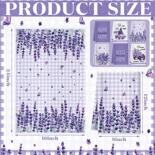 VitalCozy 6 Pcs Lavender Summer Kitchen Towel Set Funny Housewife Farmhouse Rustic Bath Hand Towel for Holiday Bathroom Gift, 24 x 16 Inches(Purple,Lavender)