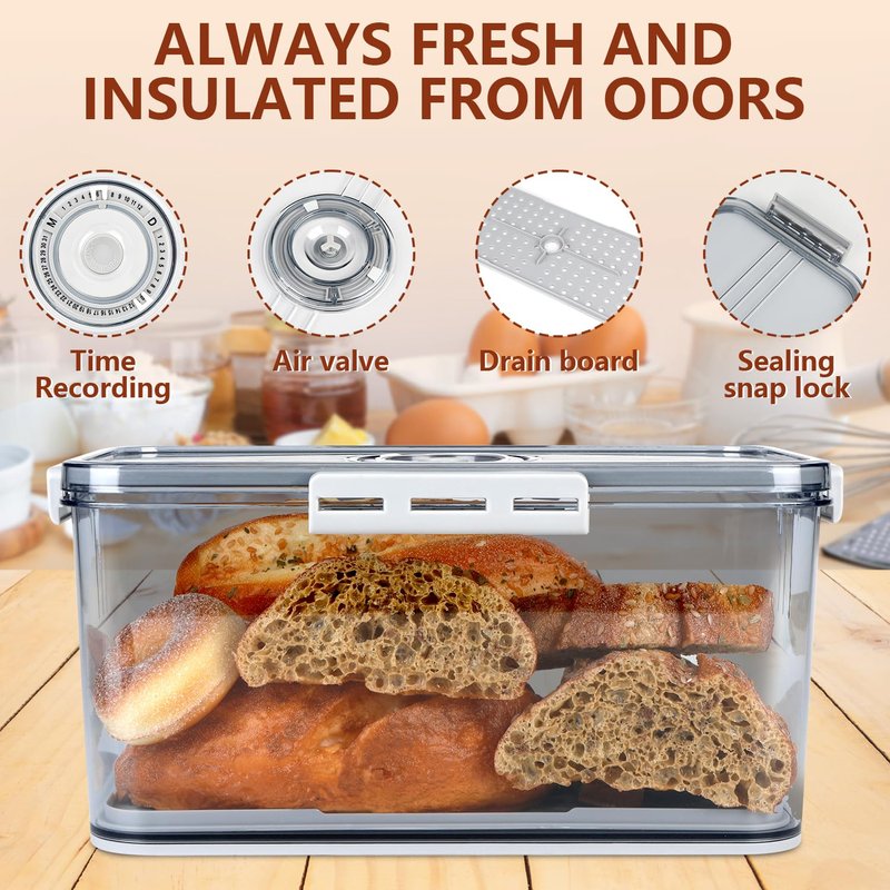 SHTALHST Large Bread Box For Kitchen Countertop,Bread Containers Storage Airtight Loaf,Plastic Breadbox,Bread Storage For Homemade Bread,Clear Fresh Bread Keeper