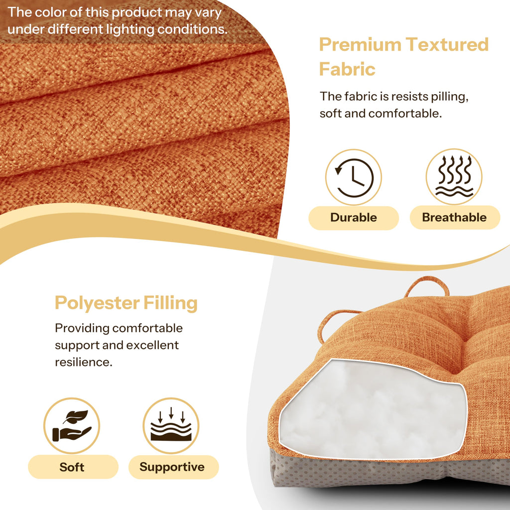 FlyGulls Non Slip Chair Cushions for Dining Chairs Set of 4 Kitchen Chair Cushions 18"x18"x3" Turfted Chair Pads Comfortable and Soft Seat Cushion with Ties, Orange