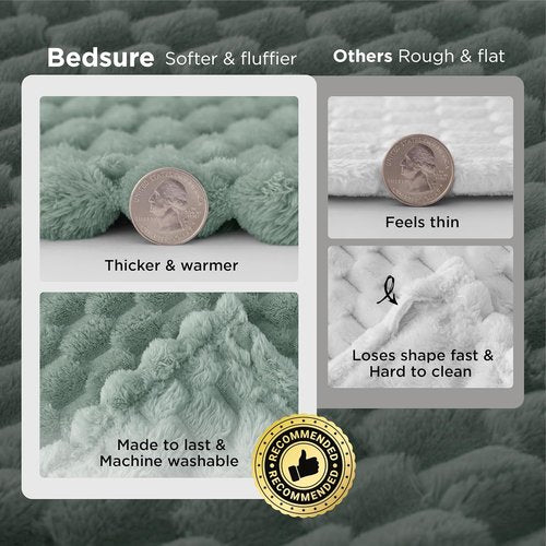 Bedsure Queen Size Blanket - Fluffy Plush Bubble Fleece for Cozy Home Decor | Sage Green, 90x90 Inches