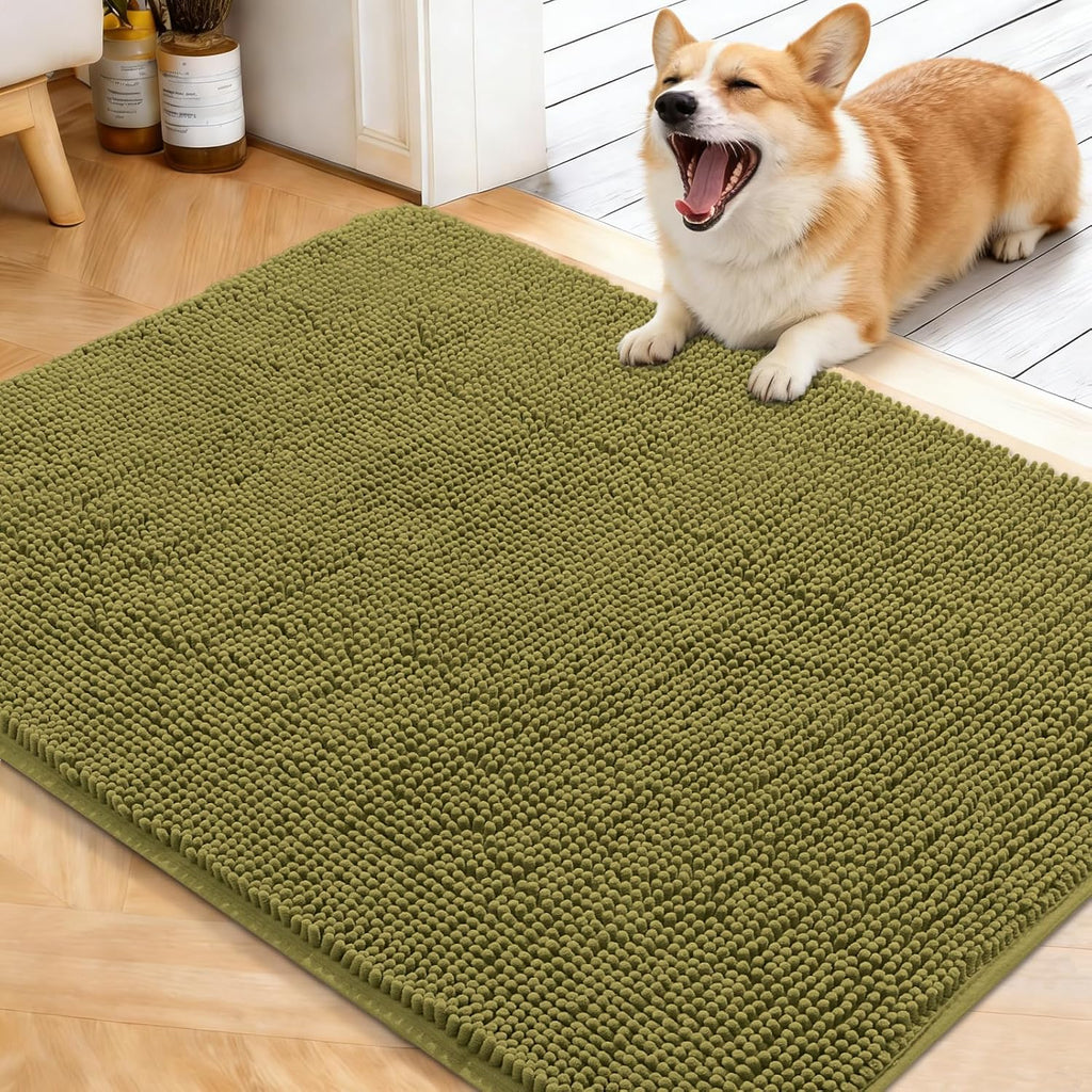 OLANLY Dog Door Mat - Absorbent Non-Slip Washable Doormat for Muddy Paws | 40x32 Inches, Willow Green