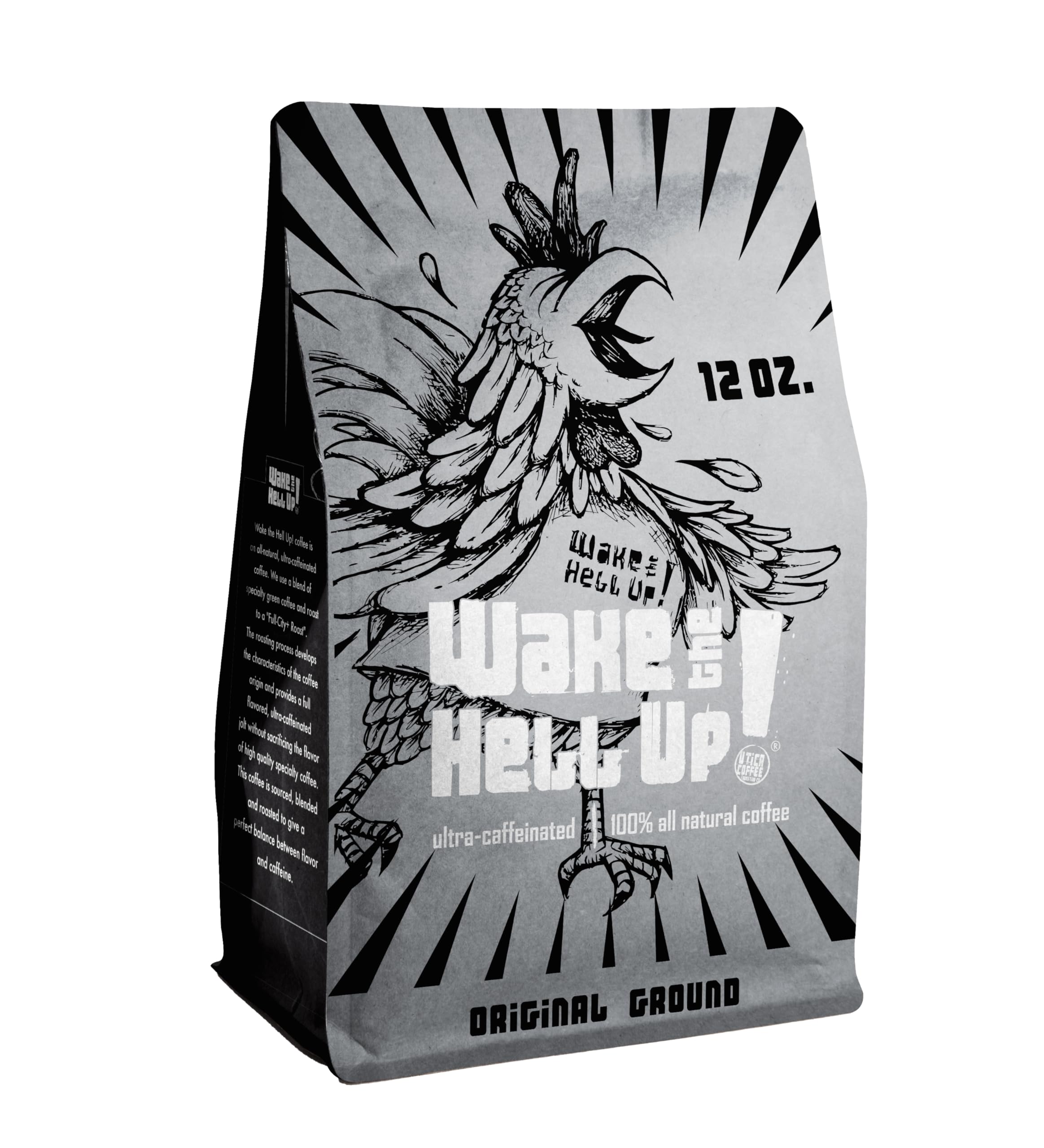 Wake The Hell Up! 12oz Ultra-Caffeinated Ground Coffee, Low Acid, Medium-Dark Roast